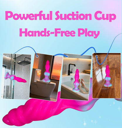 Fantasy Dragon Dildo Silicone Soft Anal Dildo for G Spot Vaginal Anal Play, 7.5 inch Realistic Monster Dildos with Big Knot, Pink Suction Cup Dildos Adult Sex Toys for Women, Men
