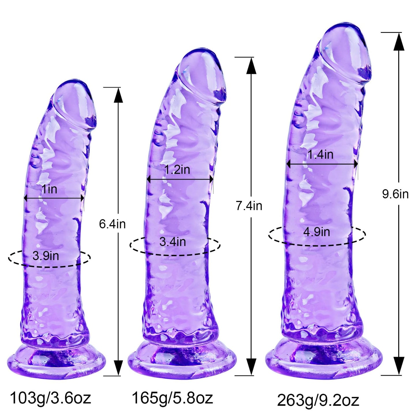 Clear Suction Realistic Dildo Set - 3 Sizes(small6.4'',big7.4'', huge9.6'') for Anal and Vaginal Pleasure - Perfect for Beginners to Advanced Users Lifelike Penis