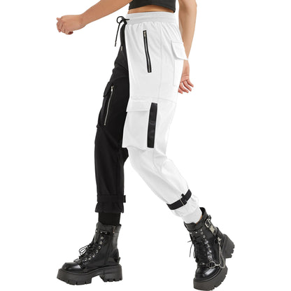 Black Cargo Pants Loose Chained Multi-Pocket Multi-Zip Punk Goth Pants