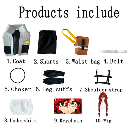Gachiakuta Cosplay Riyo Full Set Anime Costume Women Jacket With Wig | Gachiakuta Anime Costume Outfit Riyo Reaper Full Set Cosplay Women Short Coat with Black Shoulder Straps for Halloween