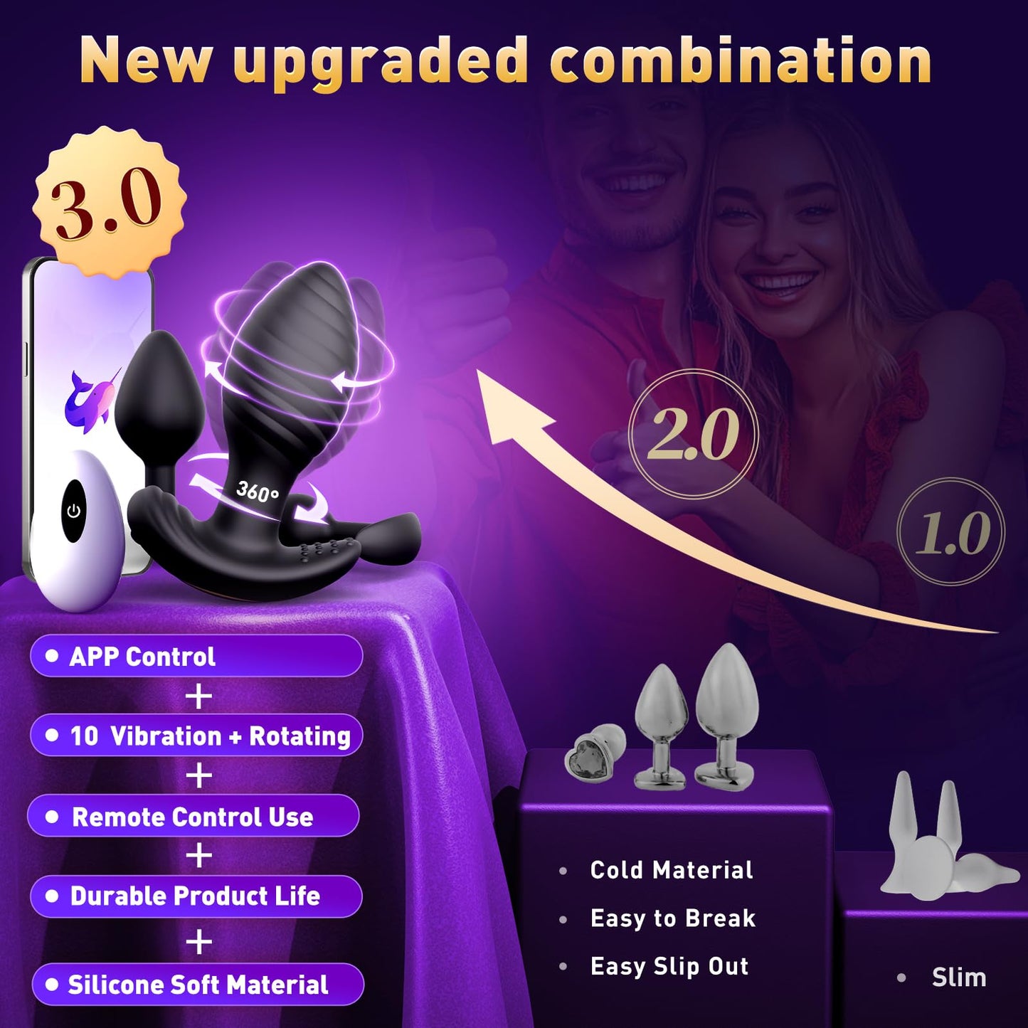 Anal Plug Vibrating Butt Plug, Adult Sex Toys 3PCS Silicone Anal Plugs, Anal Sex Toys with Remote Control 10 Vibrating Vibrator for Men, Anal Toys Adult Sex Toy & Games Prostate Massager