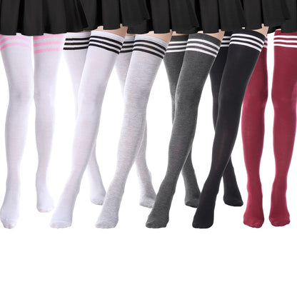 DRESHOW 6 Pairs High Thigh Socks Striped Over Knee Thin Tights Long Stocking Leg Warmer