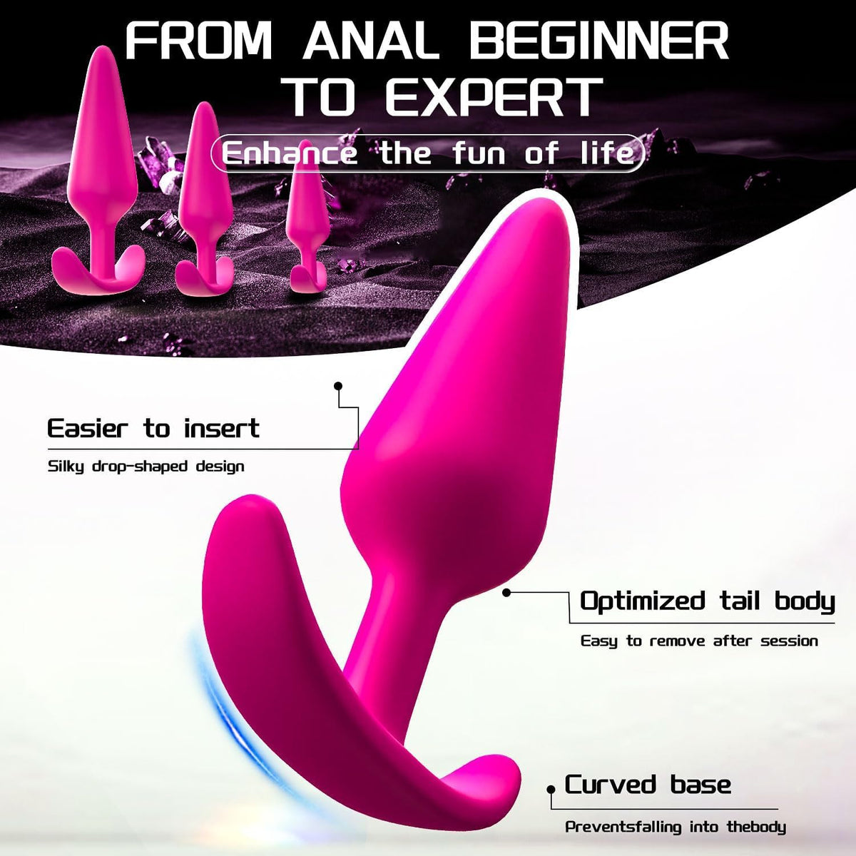 New Portable Couple Plug Anales Kit Newly Relaxing Anales Plugs Butt Relaxing Training Set Butt Adult Toy Exercise Tool for Men Women Sunglasses 2P5K7 (pink12)