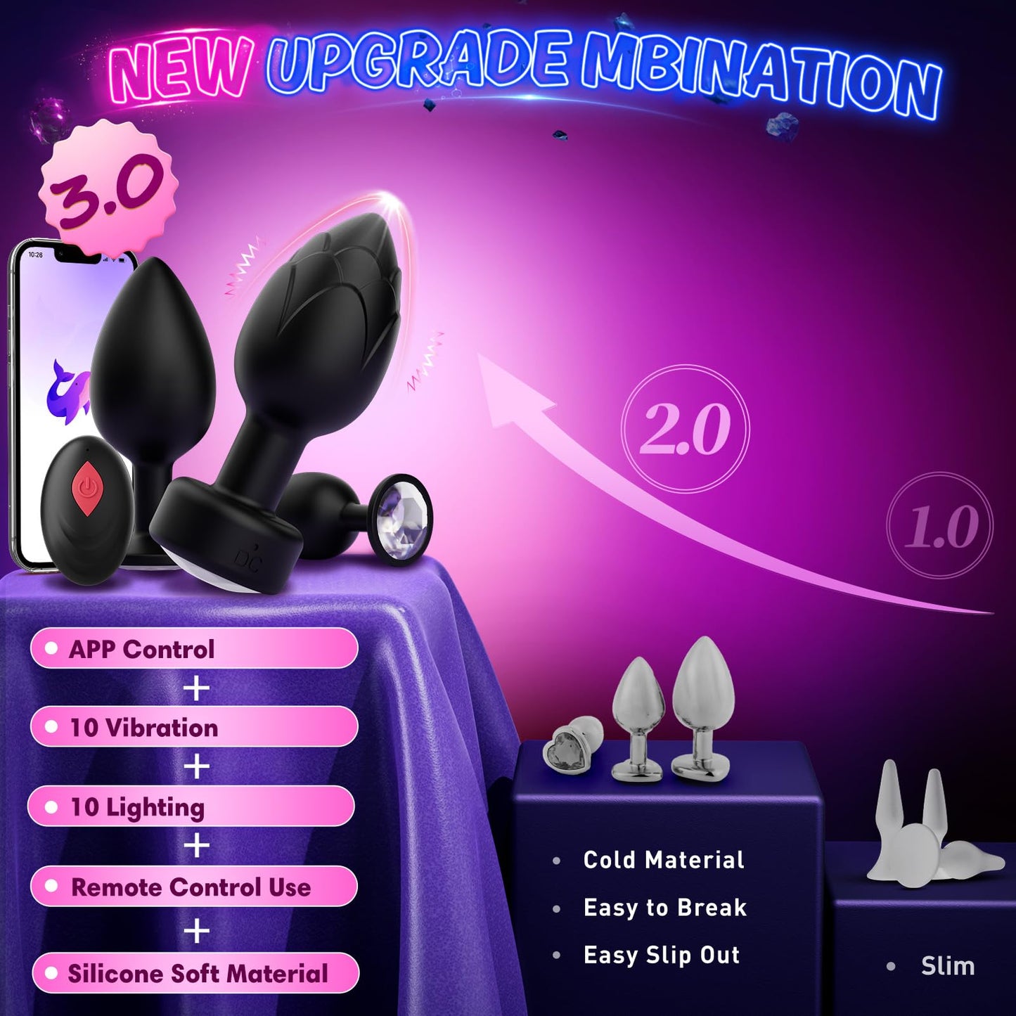 Anal Plug Vibrating Butt Plug, Adult Sex Toys 3PCS Silicone Anal Plugs, Anal Sex Toys with Remote Control 10 Vibrating Vibrator for Men, Anal Toys Adult Sex Toy & Games Prostate Massager