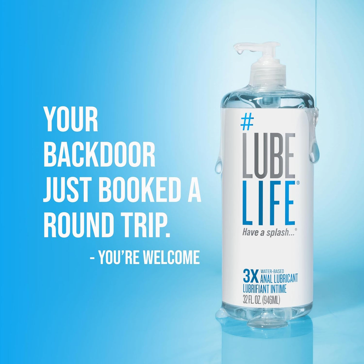 LUBELIFE Water Based 3X Anal Lube, Personal Lubricant, 12 Fl Oz | Extra thick anal glide with triple cushion, non-sticky water-based formula, toy and condom compatible, smooth confident glide