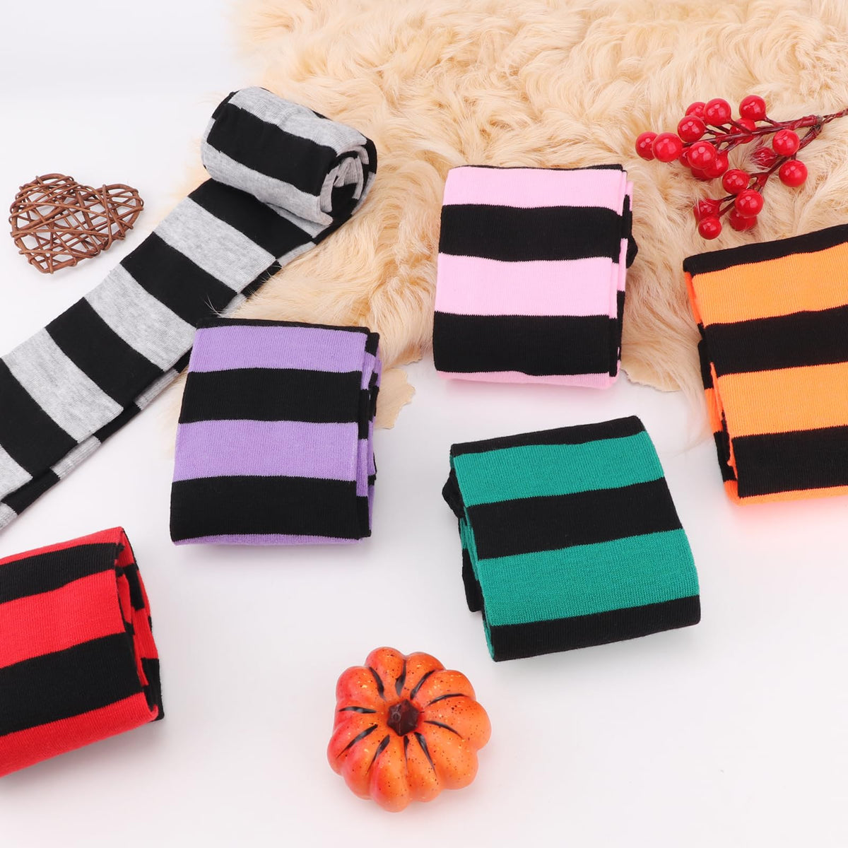DRESHOW 6 Pairs High Thigh Socks Striped Over Knee Thin Tights Long Stocking Leg Warmer