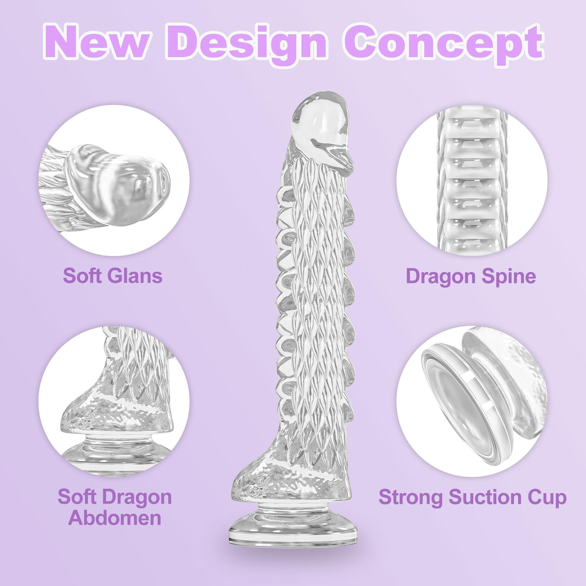 7.4 inch Dragon Dildo with Strong Suction Cup for Hands-Free Play,Realistic Monster Dildo Anal Plug Prostate Massager Adult Sex Toys for Vaginal G-Spot and Anal Prostate Purple
