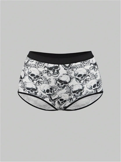 WDIRARA 5 Pack Goth Graphic Panties Boyshorts Mid Rise Shorts Briefs Boxer
