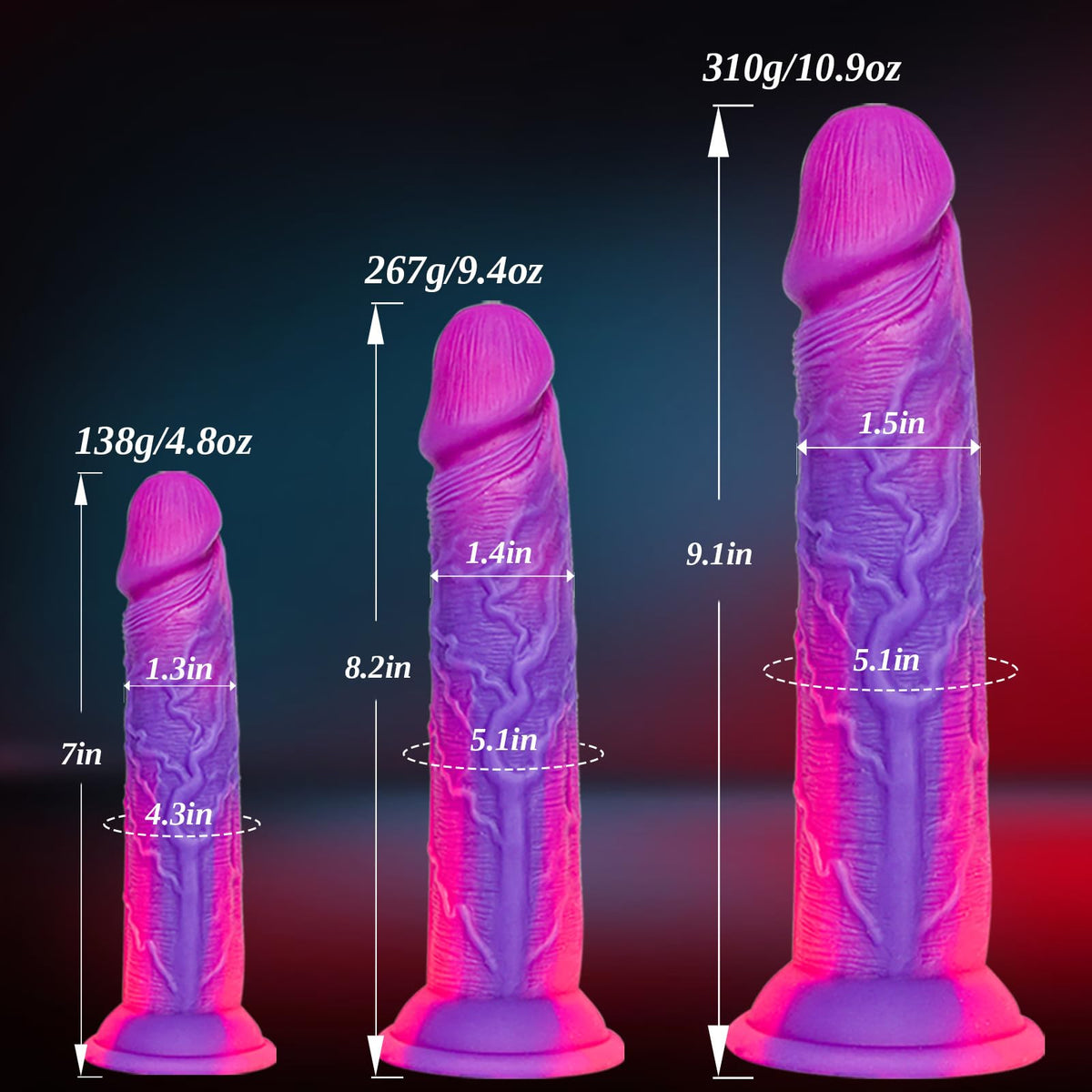 7-Piece Realistic Soft Silicone Dildo Set (5", 6", 7", 8", 9",10",12"), Fantasy Suction Cup Dildo Anal Plug Training Set, Small Big Dildos Strap-On Sex Toys for Women Men Beginners to Advanced Users