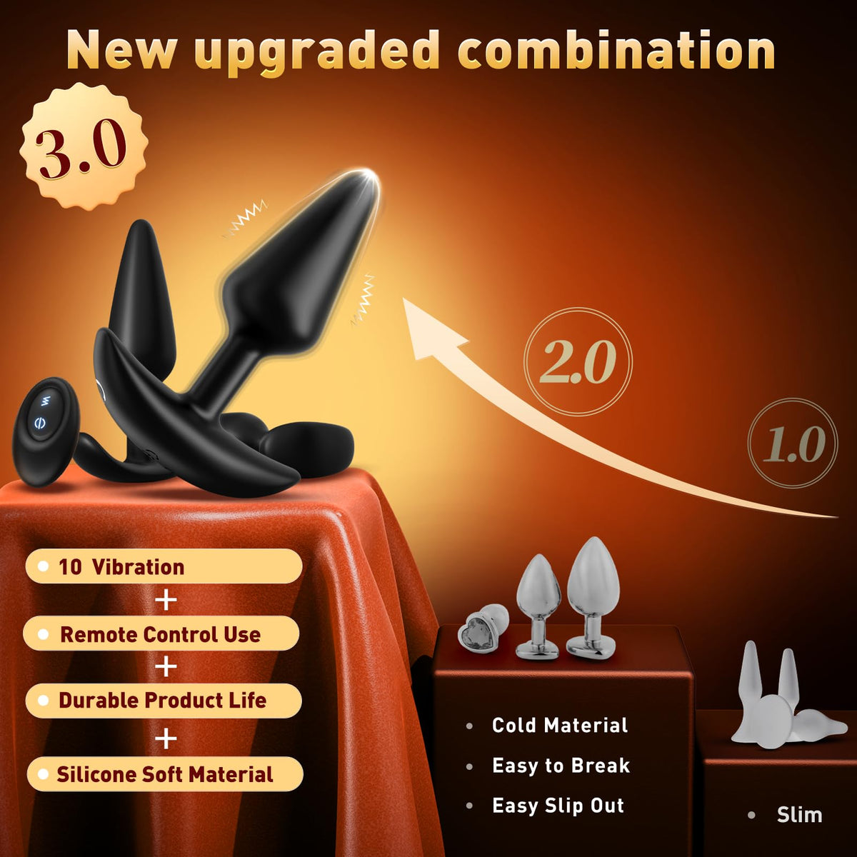 Anal Plug Vibrating Butt Plug, Adult Sex Toys 3PCS Silicone Anal Plugs, Anal Sex Toys with Remote Control 10 Vibrating Vibrator for Men, Anal Toys Adult Sex Toy & Games Prostate Massager
