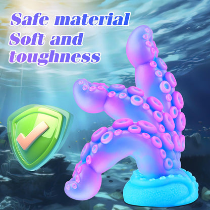 7" Beginner Small Monster Tentacle Dildo with Suction Cup, Silicone Fantasy Dragon Anal Plug, Realistic Tentacle Octopus Penis Conical Alien Dildo, Purple Blue G spot Adult Sex Toy for Men Gay Women