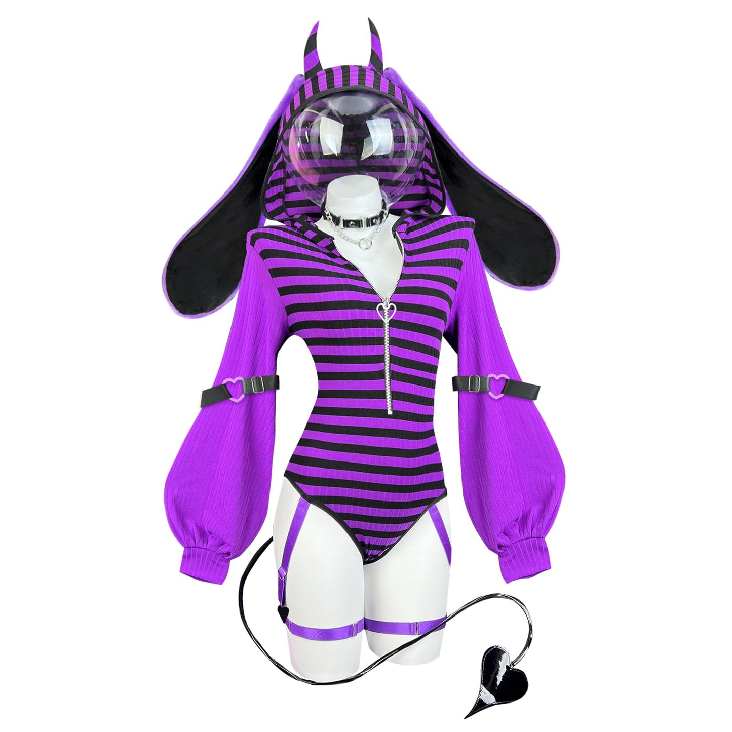 Demon Bunny Cosplay Lingerie Striped Bodysuit | Bunny Lingerie, Exotic Costumes, Demon Bunny, Jail Costume, Striped Costume, Halloween Costume, Festival Outfit
