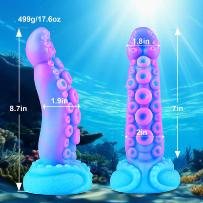 7" Beginner Small Monster Tentacle Dildo with Suction Cup, Silicone Fantasy Dragon Anal Plug, Realistic Tentacle Octopus Penis Conical Alien Dildo, Purple Blue G spot Adult Sex Toy for Men Gay Women