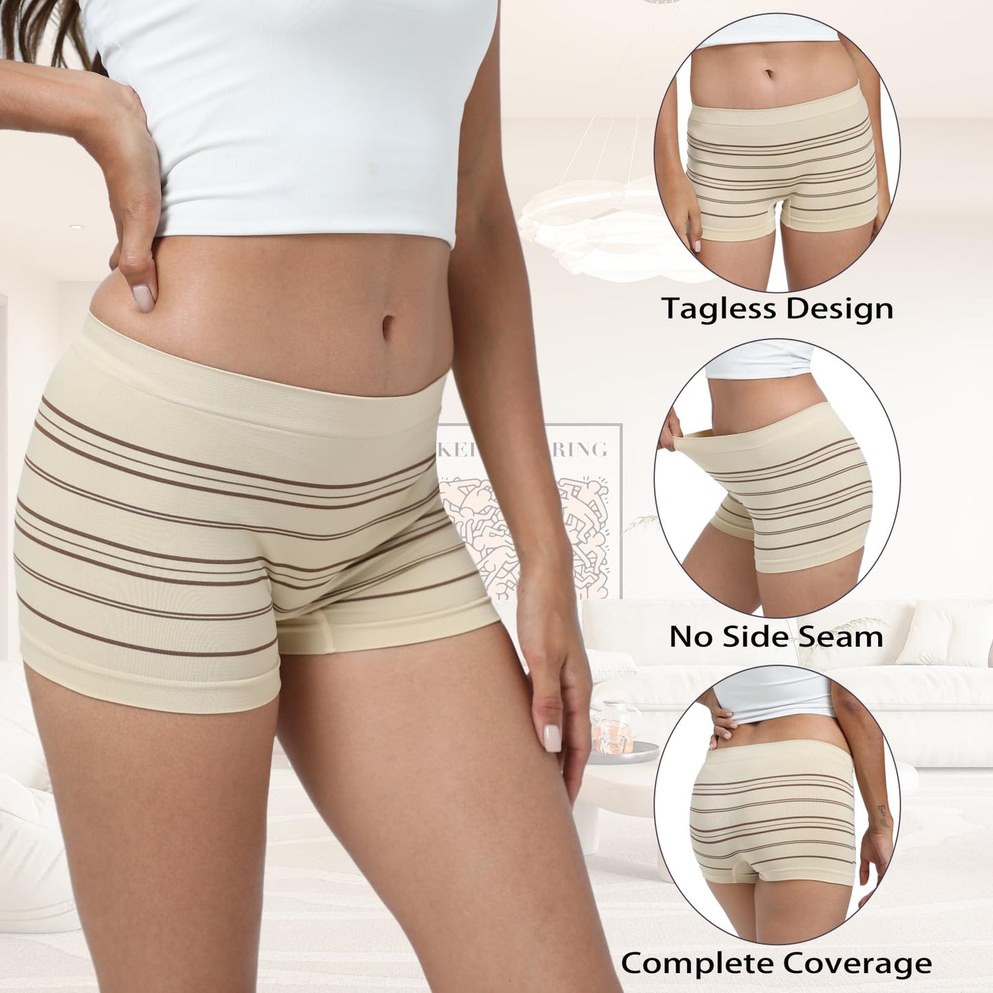 R RUXIA Boyshort Panties Seamless Nylon Underwear Stretch Boxer Briefs 5 Pack