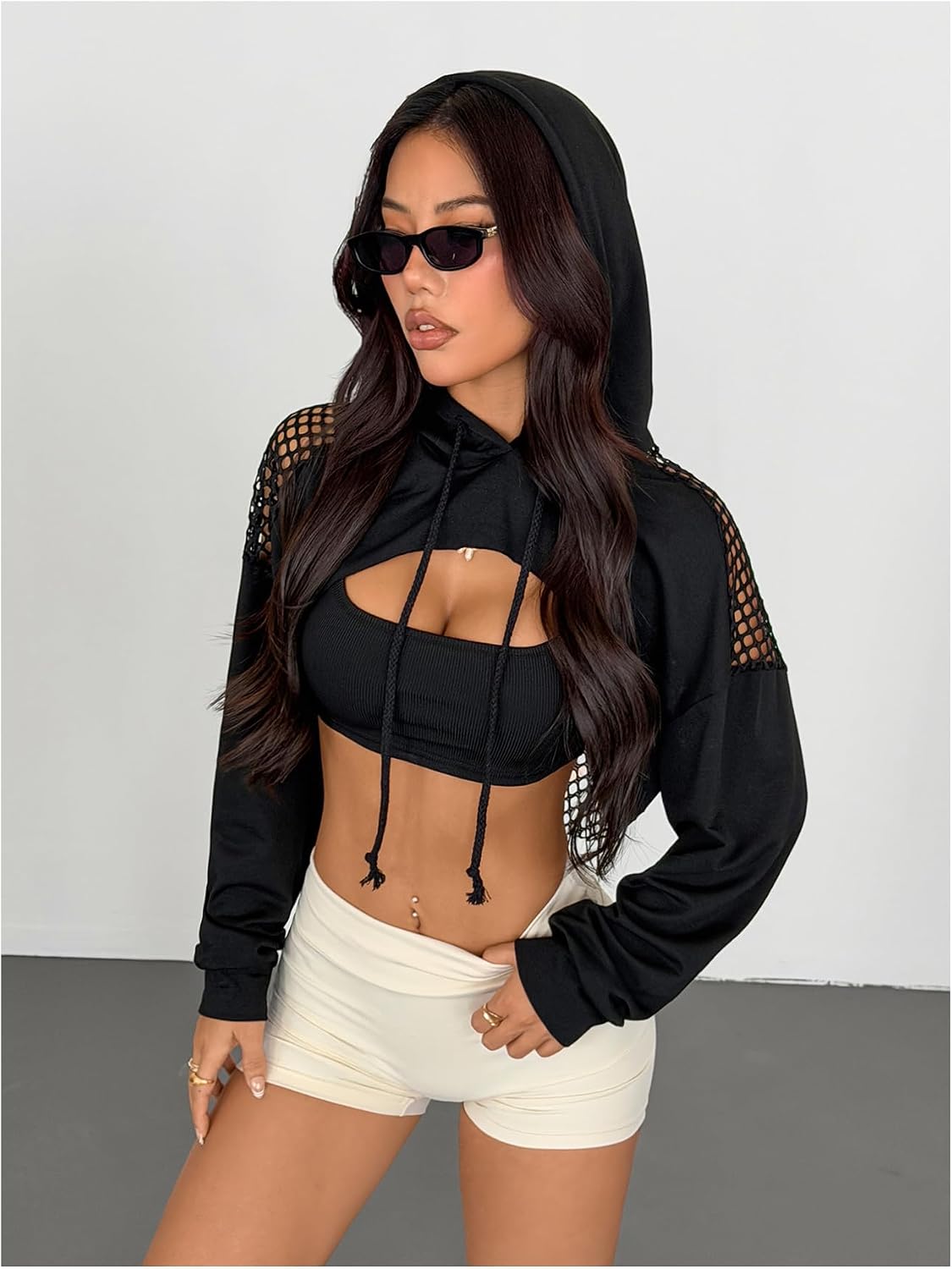 SweatyRocks Casual Cut Out Long Sleeve Pullover Crop Top Sweatshirt | Cropped Hoodie, Crop Top Hoodies, Long Sleeve Going Out Tops, Fall Fashion Clothes
