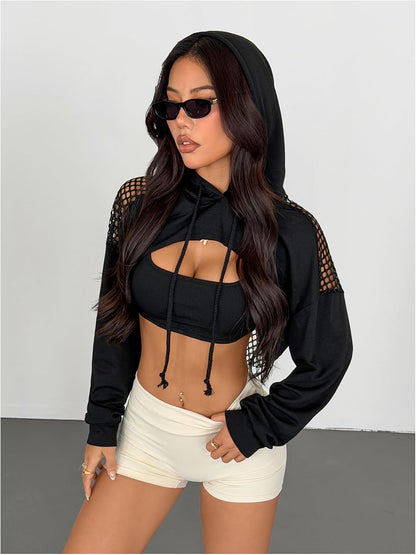 SweatyRocks Casual Cut Out Long Sleeve Pullover Crop Top Sweatshirt | Cropped Hoodie, Crop Top Hoodies, Long Sleeve Going Out Tops, Fall Fashion Clothes