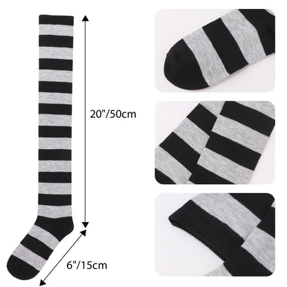 DRESHOW 6 Pairs High Thigh Socks Striped Over Knee Thin Tights Long Stocking Leg Warmer