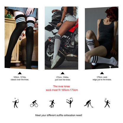 DRESHOW 6 Pairs High Thigh Socks Striped Over Knee Thin Tights Long Stocking Leg Warmer