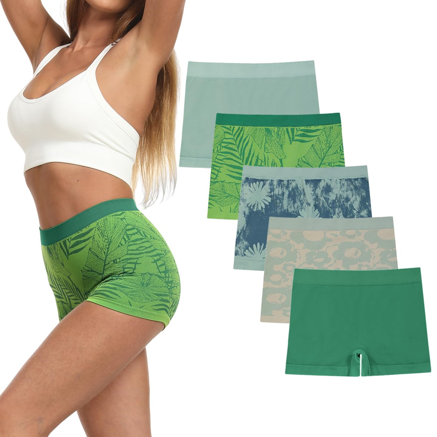 R RUXIA Boyshort Panties Seamless Nylon Underwear Stretch Boxer Briefs 5 Pack
