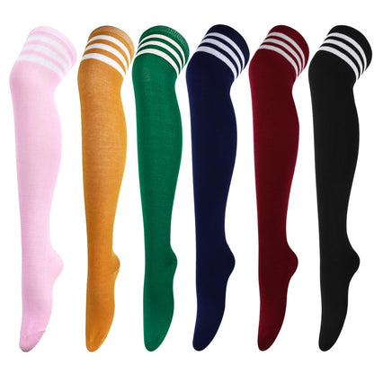 DRESHOW 6 Pairs High Thigh Socks Striped Over Knee Thin Tights Long Stocking Leg Warmer