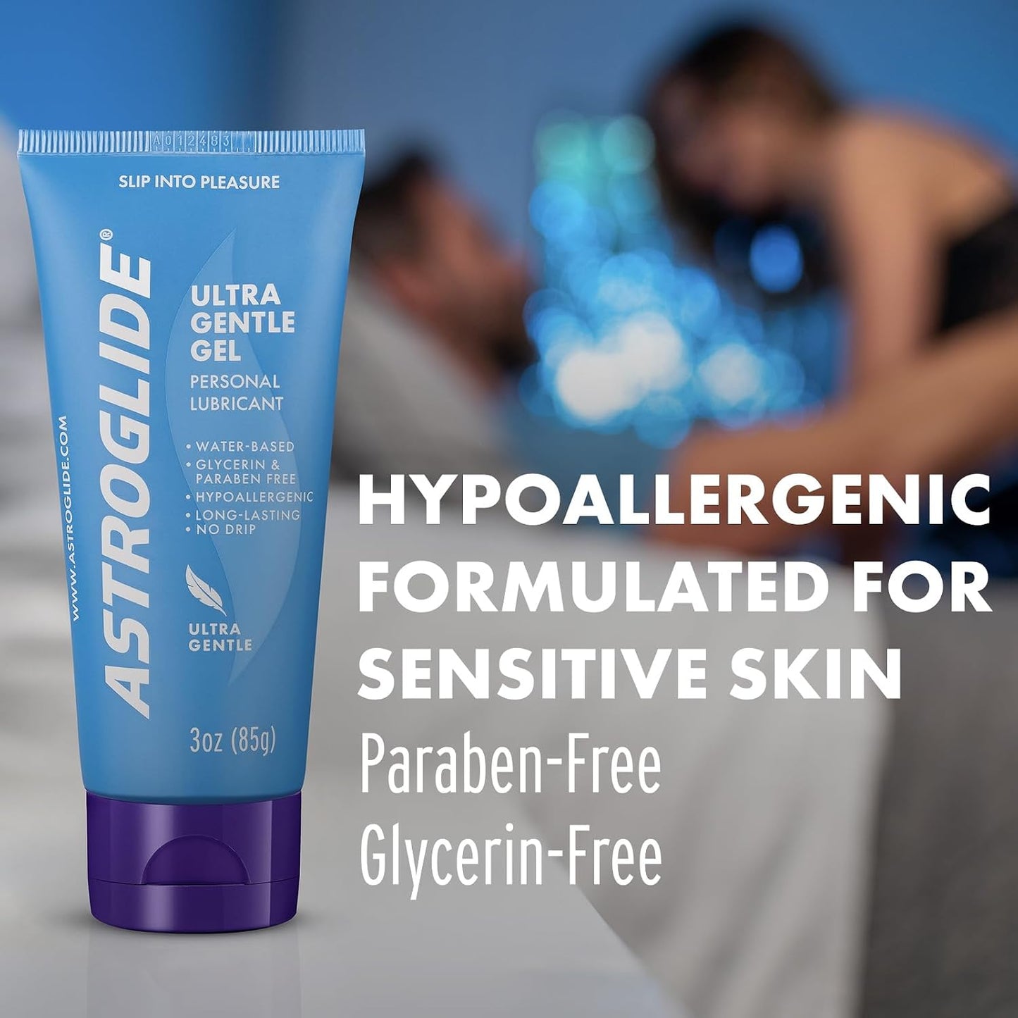 ASTROGLIDE Ultra Gentle Gel Lube, Hypoallergenic, 3 Fl Oz, Travel Size | Water-based ultra gentle hypoallergenic gel without glycerin or parabens. Thicker formula safe for toys and latex condoms.