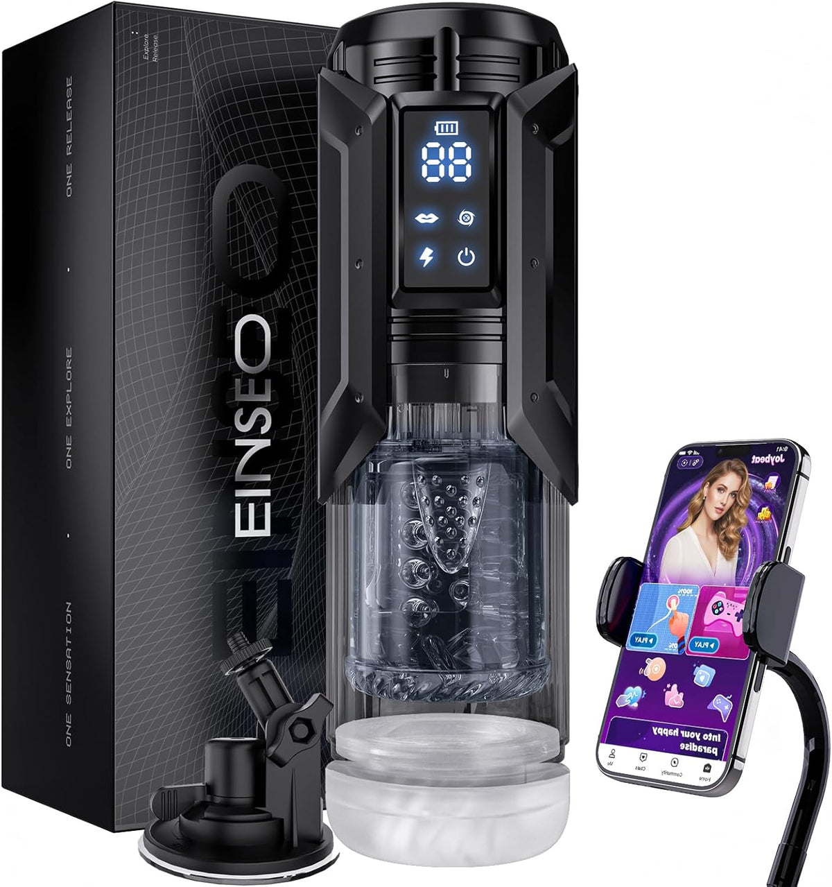 Male Masturbator Sex Toy for Men with Phone Holder Penis Pump | AI Sync 7 Sucking & 7 Thrusting Rotating Licking Mode, Waterproof Pocket Pussy Male Sex Toys with Suction Base Bath Item