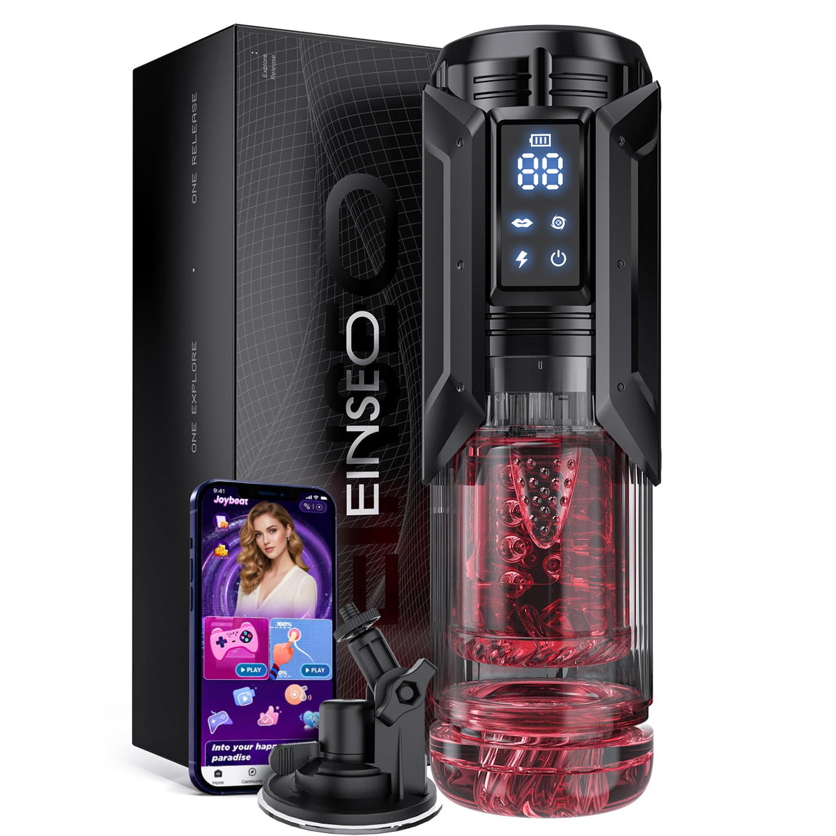 Male Masturbator Sex Toy for Men with Phone Holder Penis Pump | AI Sync 7 Sucking & 7 Thrusting Rotating Licking Mode, Waterproof Pocket Pussy Male Sex Toys with Suction Base Bath Item