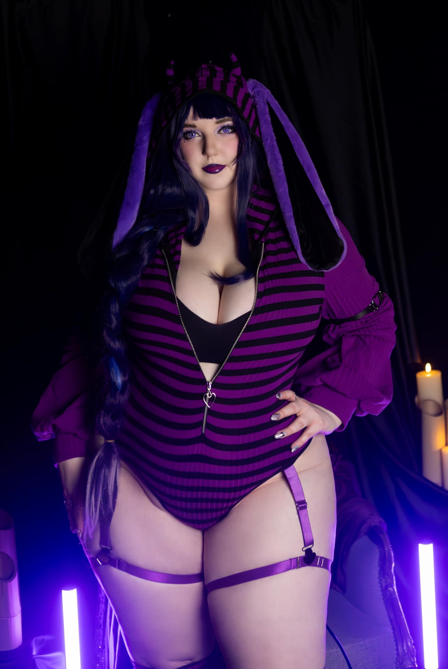 Demon Bunny Cosplay Lingerie Striped Bodysuit | Bunny Lingerie, Exotic Costumes, Demon Bunny, Jail Costume, Striped Costume, Halloween Costume, Festival Outfit