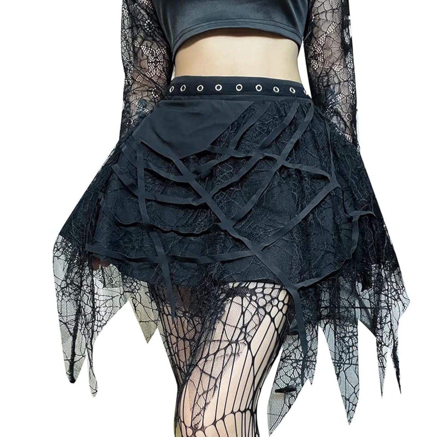 Ruolai Goth Black Pleated Mini Skirt with Chain High Waisted Tennis Skirt