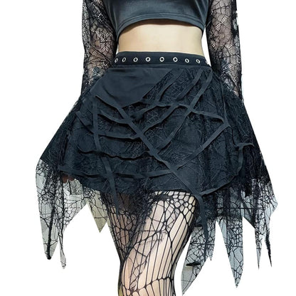 Ruolai Goth Black Pleated Mini Skirt with Chain High Waisted Tennis Skirt