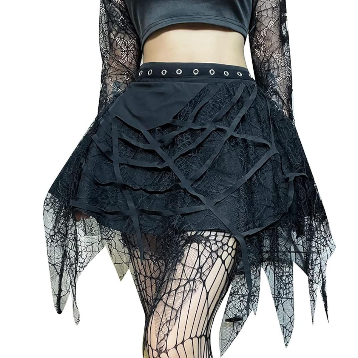 Ruolai Goth Black Pleated Mini Skirt with Chain High Waisted Tennis Skirt