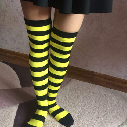 DRESHOW 6 Pairs High Thigh Socks Striped Over Knee Thin Tights Long Stocking Leg Warmer