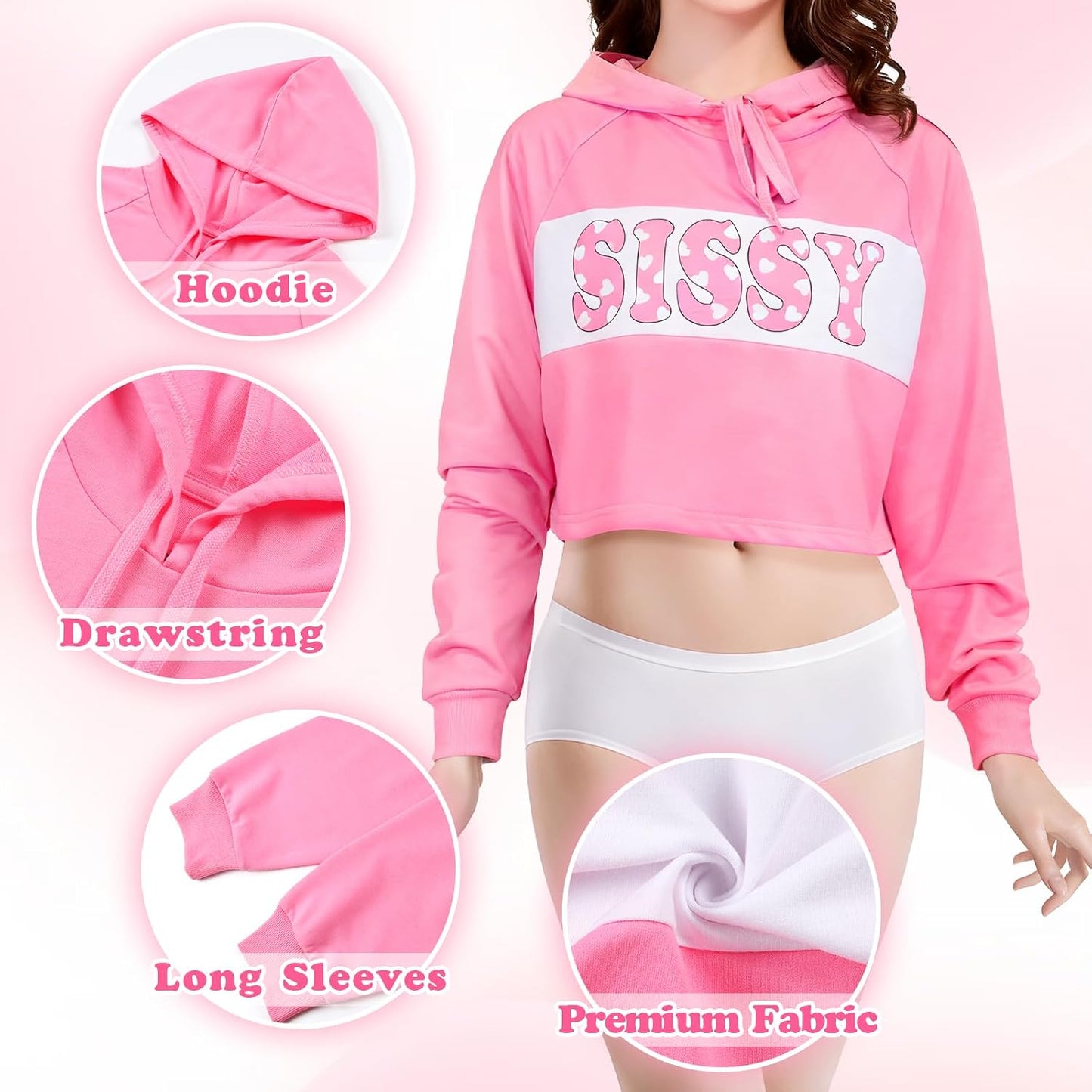 Littleforbig Unisex Pastel Sissy Cropped Hoodie Sweatshirt Casual Long Sleeve Drawstring