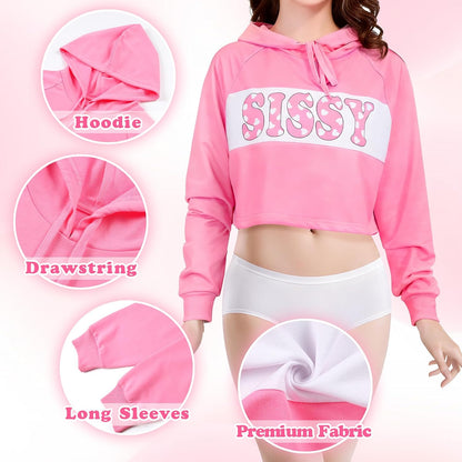 Littleforbig Unisex Pastel Sissy Cropped Hoodie Sweatshirt Casual Long Sleeve Drawstring