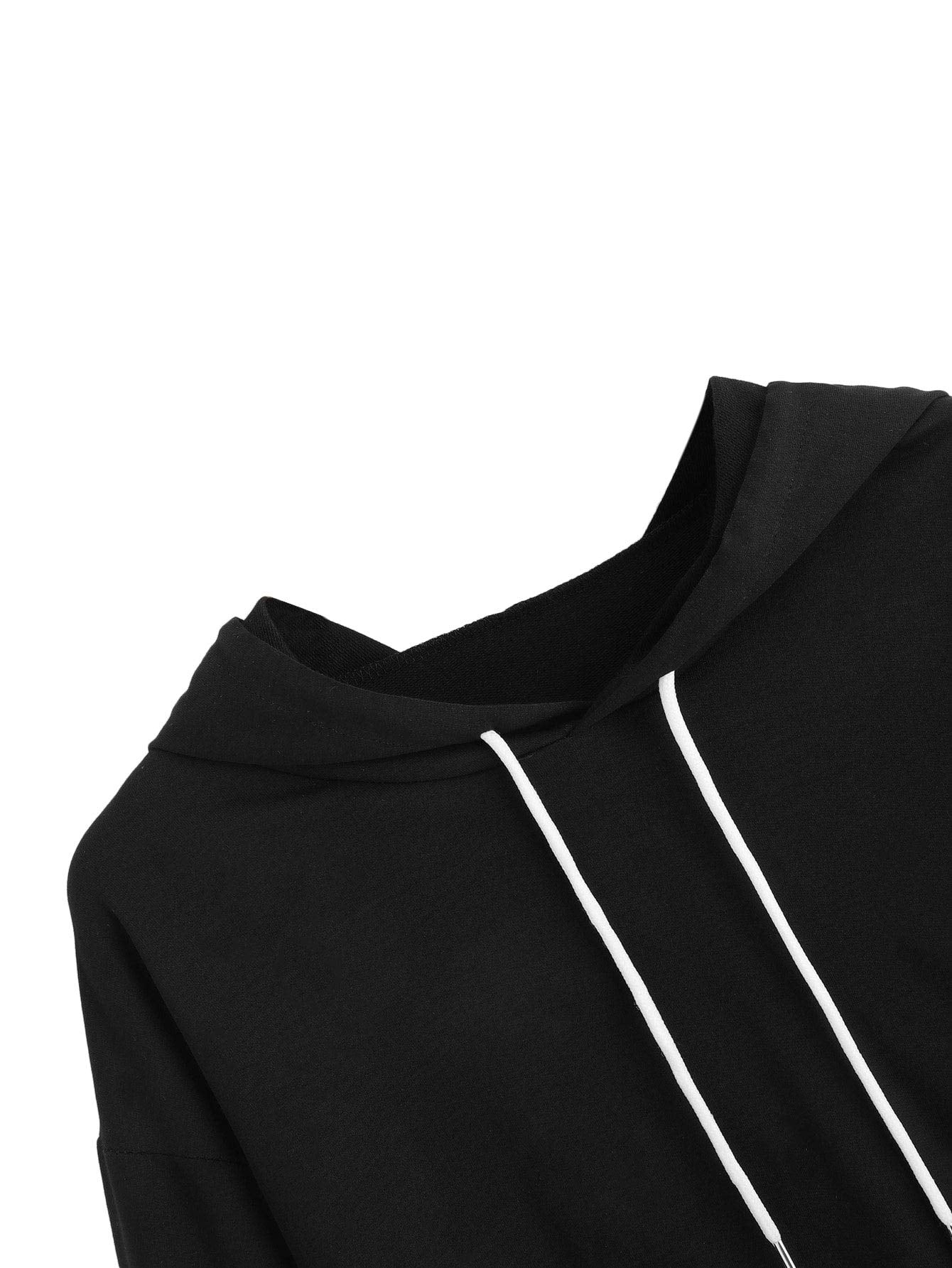 SweatyRocks Femboy Clothes Color Block Long Sleeve Crop Top Hoodie | Femboy Crop Top, Fall Outfits, Striped Sleeve Cropped Hoodies, Pullover Crop Sweatshirt with Hood