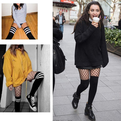 DRESHOW 6 Pairs High Thigh Socks Striped Over Knee Thin Tights Long Stocking Leg Warmer