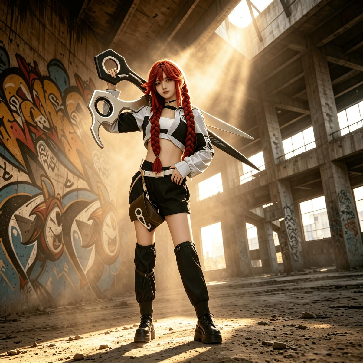 Gachiakuta Cosplay Riyo Full Set Anime Costume Women Jacket With Wig | Gachiakuta Anime Costume Outfit Riyo Reaper Full Set Cosplay Women Short Coat with Black Shoulder Straps for Halloween
