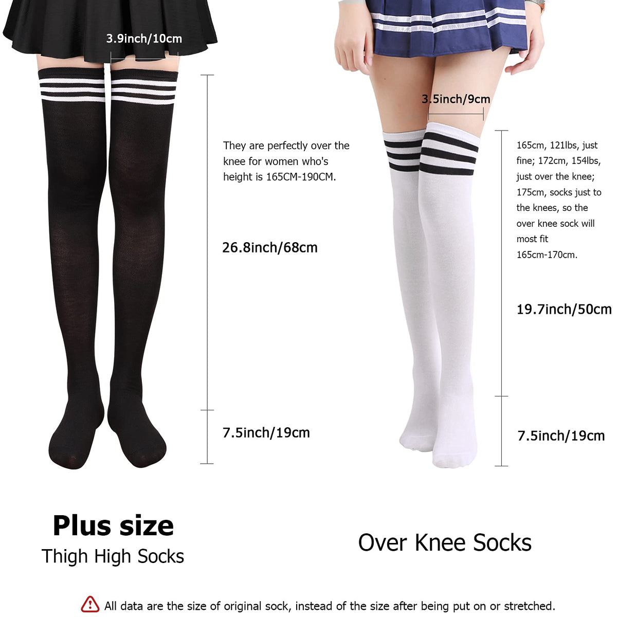 DRESHOW 6 Pairs High Thigh Socks Striped Over Knee Thin Tights Long Stocking Leg Warmer
