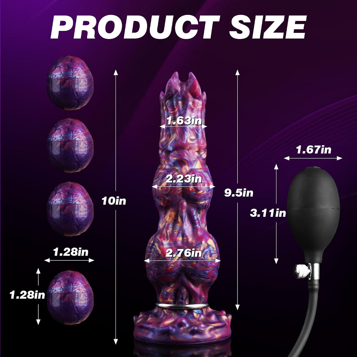 10" Monster Dildo Huge Ovipositor Dildo with 4 Eggs, Big Fantasy Anal Dildo | Horse Knot Dragon Dildo with Inflatable Pump, Dog Sex Toy with Strong Suction Cup, Silicone Alien Adult Toys for Women Men