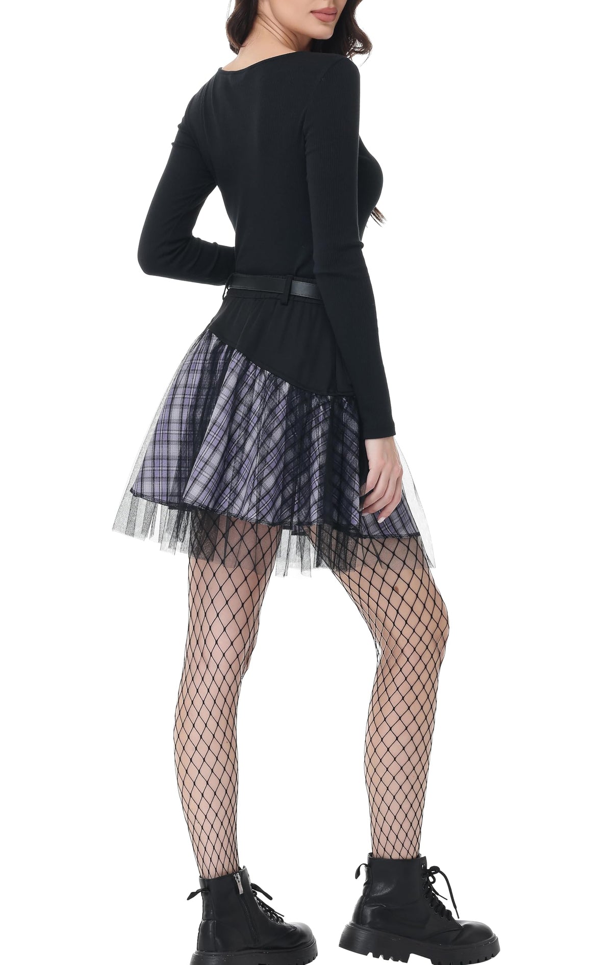 PUNK RAVE DAILY Gothic Skirts Goth Mini Plaid Skirt with Tulle Punk Dunk High Waist A-Line Party Skirt