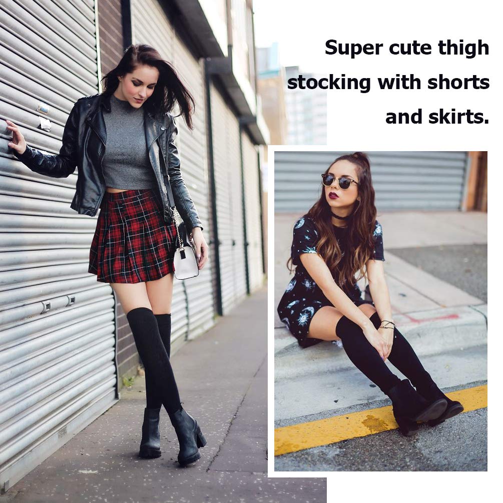 DRESHOW 6 Pairs High Thigh Socks Striped Over Knee Thin Tights Long Stocking Leg Warmer