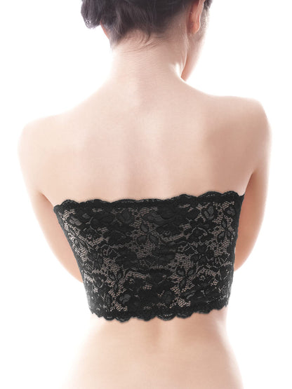 Boao 3 Pieces Women's Floral Lace Tube Top Bandeau Strapless Bras Seamless Stretchy Chest Wrap