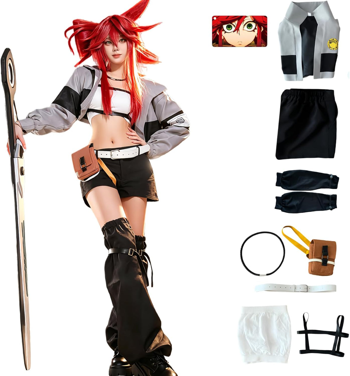 Gachiakuta Cosplay Riyo Full Set Anime Costume Women Jacket With Wig | Gachiakuta Anime Costume Outfit Riyo Reaper Full Set Cosplay Women Short Coat with Black Shoulder Straps for Halloween
