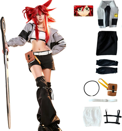 Gachiakuta Cosplay Riyo Full Set Anime Costume Women Jacket With Wig | Gachiakuta Anime Costume Outfit Riyo Reaper Full Set Cosplay Women Short Coat with Black Shoulder Straps for Halloween
