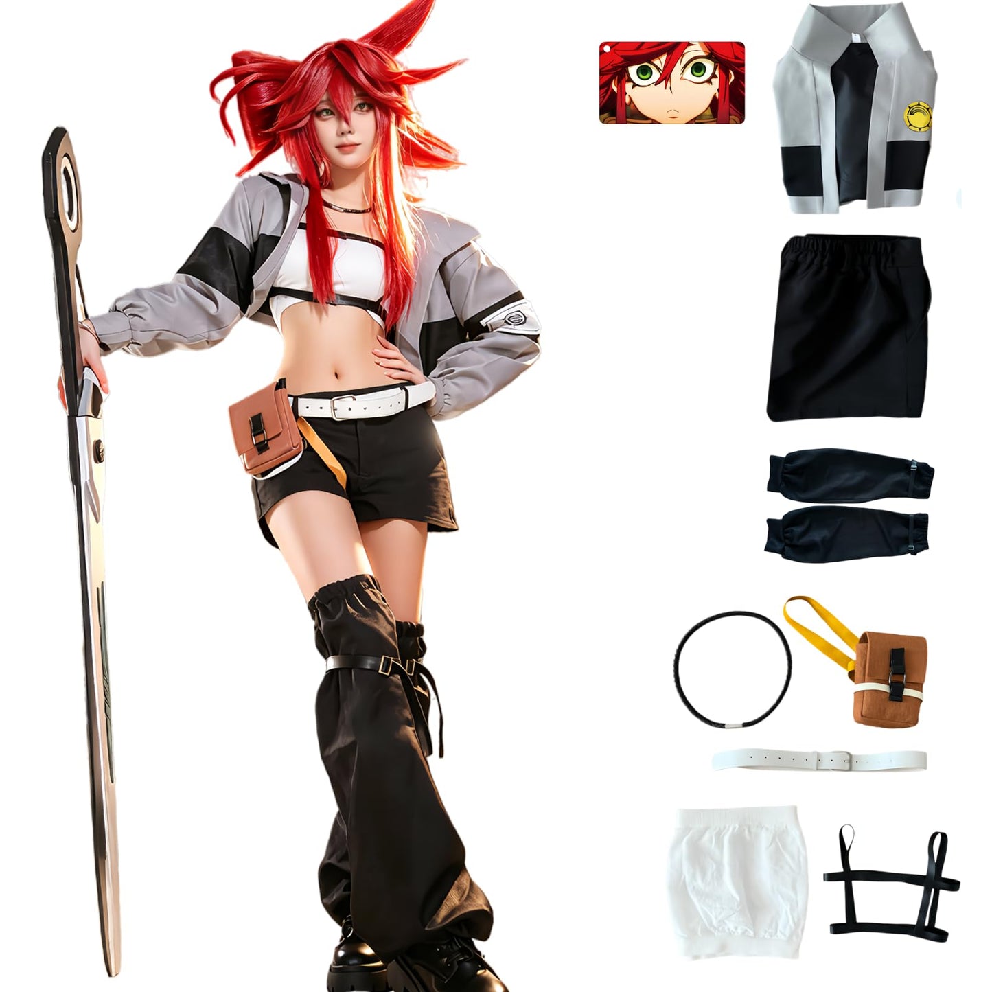 Gachiakuta Cosplay Riyo Full Set Anime Costume Women Jacket With Wig | Gachiakuta Anime Costume Outfit Riyo Reaper Full Set Cosplay Women Short Coat with Black Shoulder Straps for Halloween