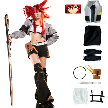 Gachiakuta Cosplay Riyo Full Set Anime Costume Women Jacket With Wig | Gachiakuta Anime Costume Outfit Riyo Reaper Full Set Cosplay Women Short Coat with Black Shoulder Straps for Halloween
