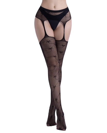 High Waist Fishnet Tights Suspenders Pantyhose Thigh High Stockings Black