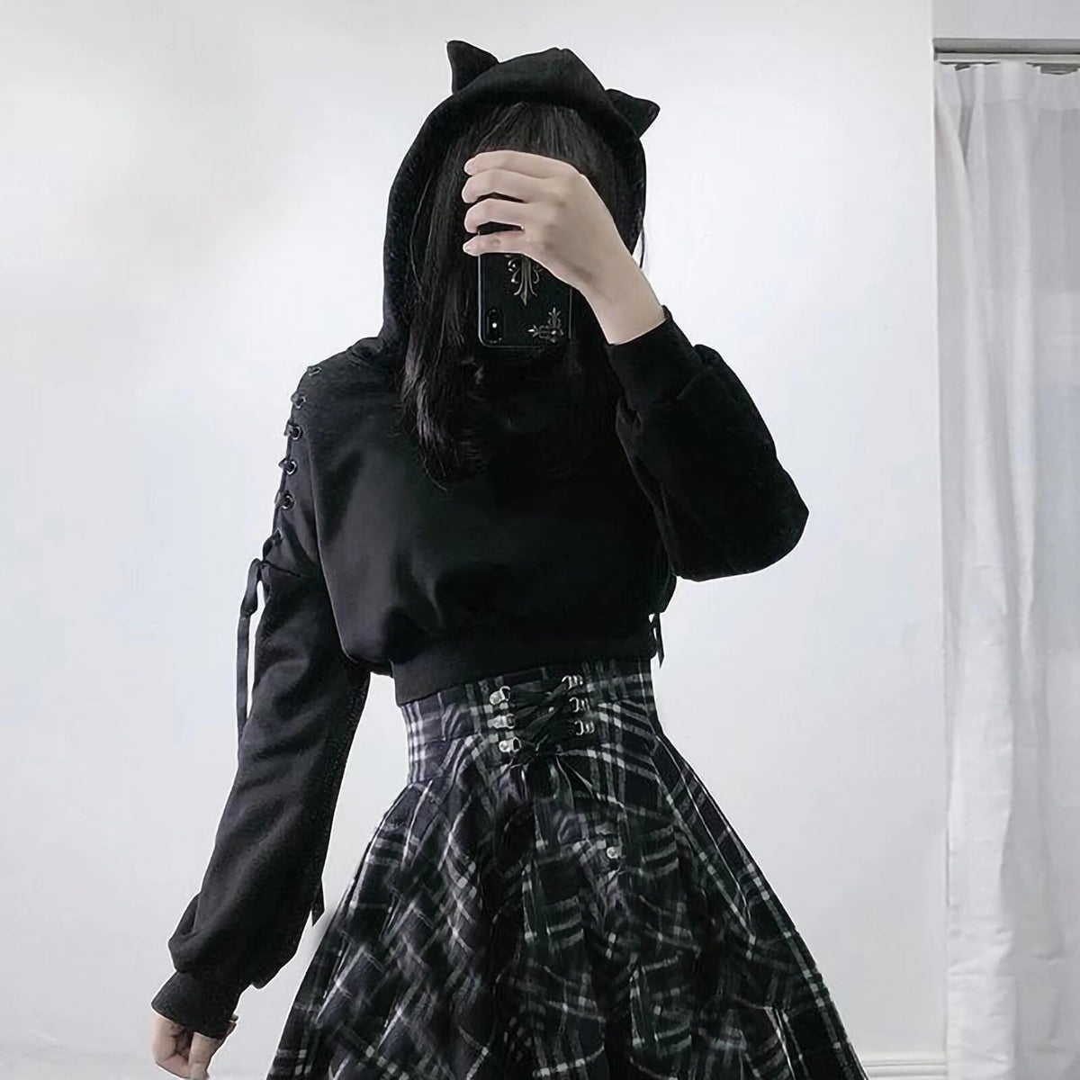 Cat Ear Hoodie Pullover Long Sleeve Off Shoulder Cute Crop Top Hoodies Sweatshirt