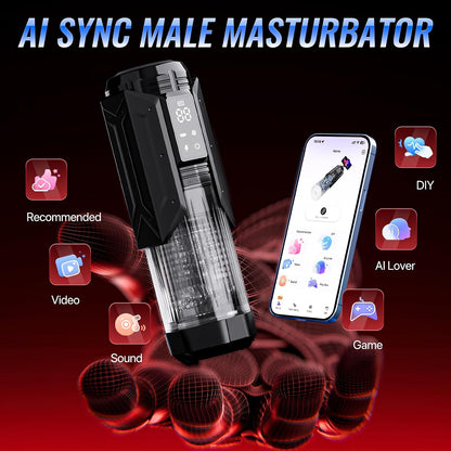 Male Masturbator Sex Toy for Men with Phone Holder Penis Pump | AI Sync 7 Sucking & 7 Thrusting Rotating Licking Mode, Waterproof Pocket Pussy Male Sex Toys with Suction Base Bath Item