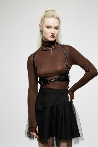 PUNK RAVE DAILY Gothic Skirts Goth Mini Plaid Skirt with Tulle Punk Dunk High Waist A-Line Party Skirt